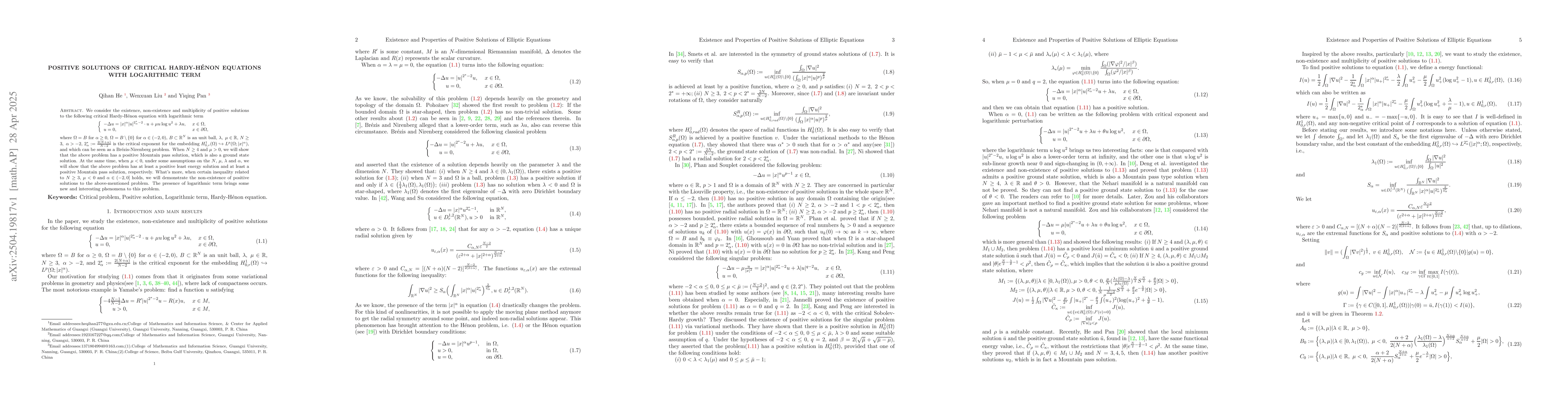 Thumbnail for Positive solutions of critical Hardy-Hénon equations with
  logarithmic term