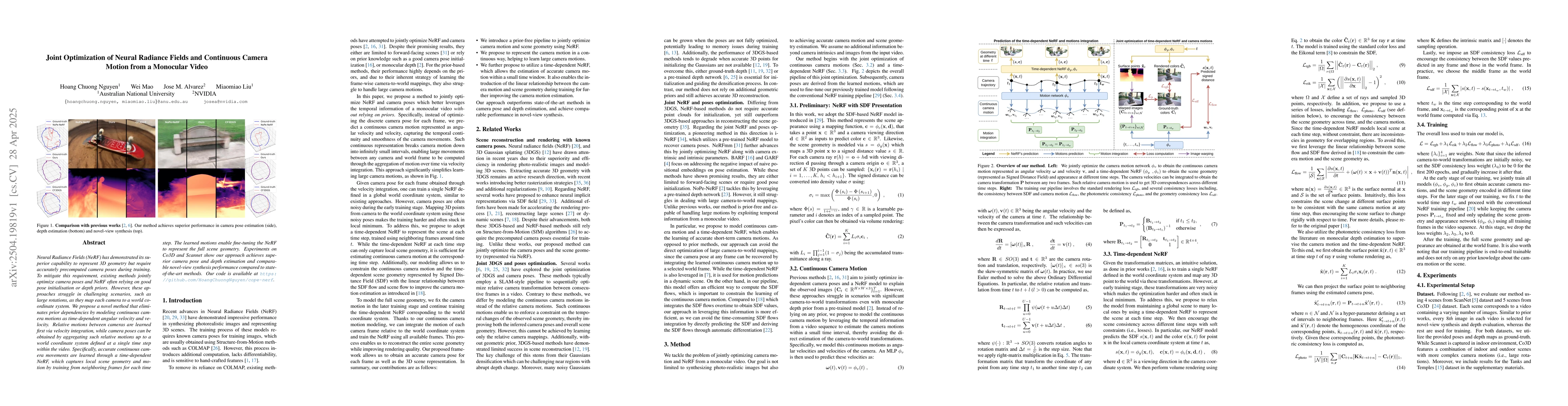 Thumbnail for Joint Optimization of Neural Radiance Fields and Continuous Camera
  Motion from a Monocular Video