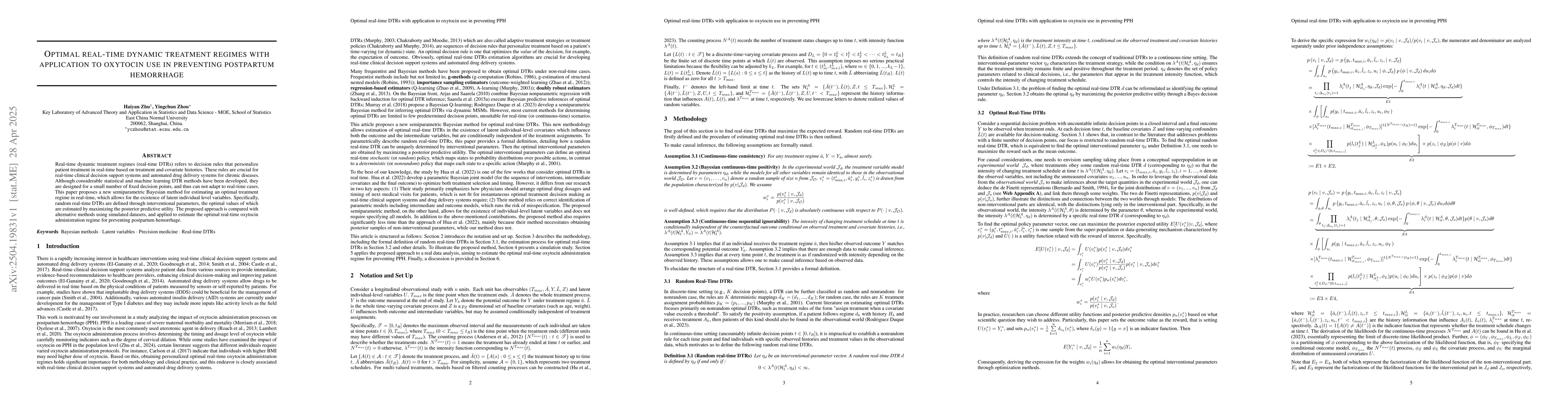 Thumbnail for Optimal real-time dynamic treatment regimes with application to oxytocin
  use in preventing postpartum hemorrhage