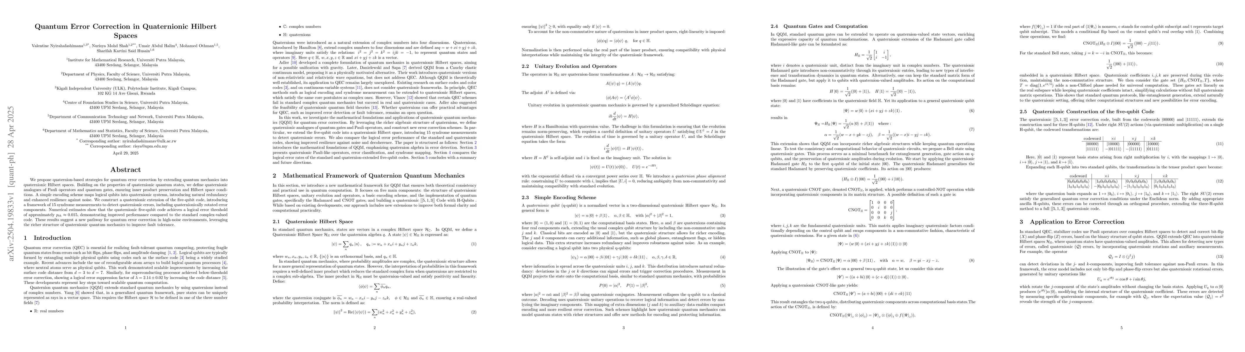 Thumbnail for Quantum Error Correction in Quaternionic Hilbert Spaces