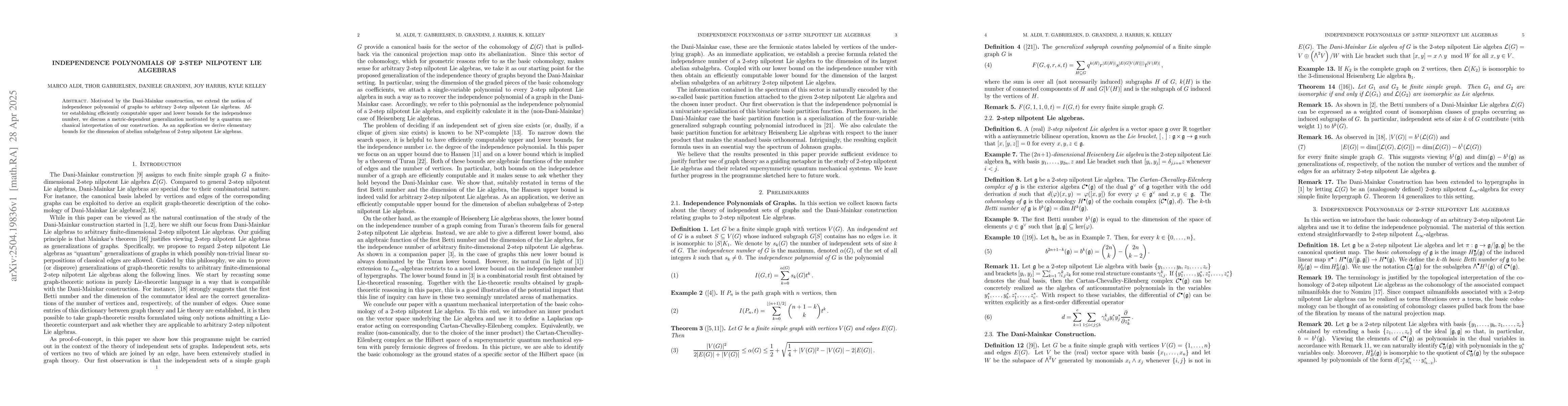Thumbnail for Independence Polynomials of 2-step Nilpotent Lie Algebras