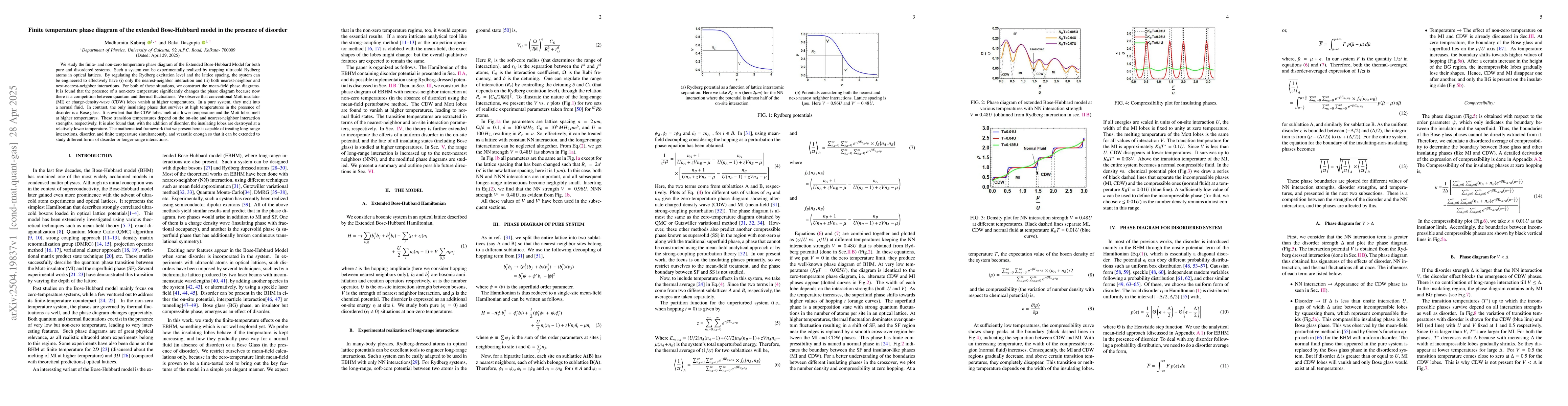 Thumbnail for Finite temperature phase diagram of the extended Bose-Hubbard model in
  the presence of disorder