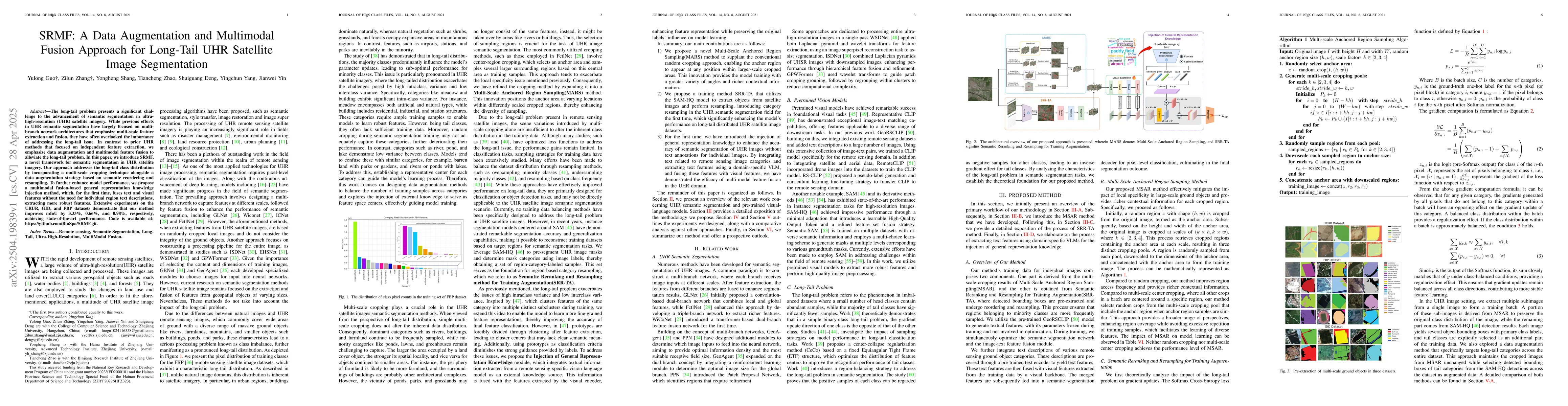 Thumbnail for SRMF: A Data Augmentation and Multimodal Fusion Approach for Long-Tail
  UHR Satellite Image Segmentation