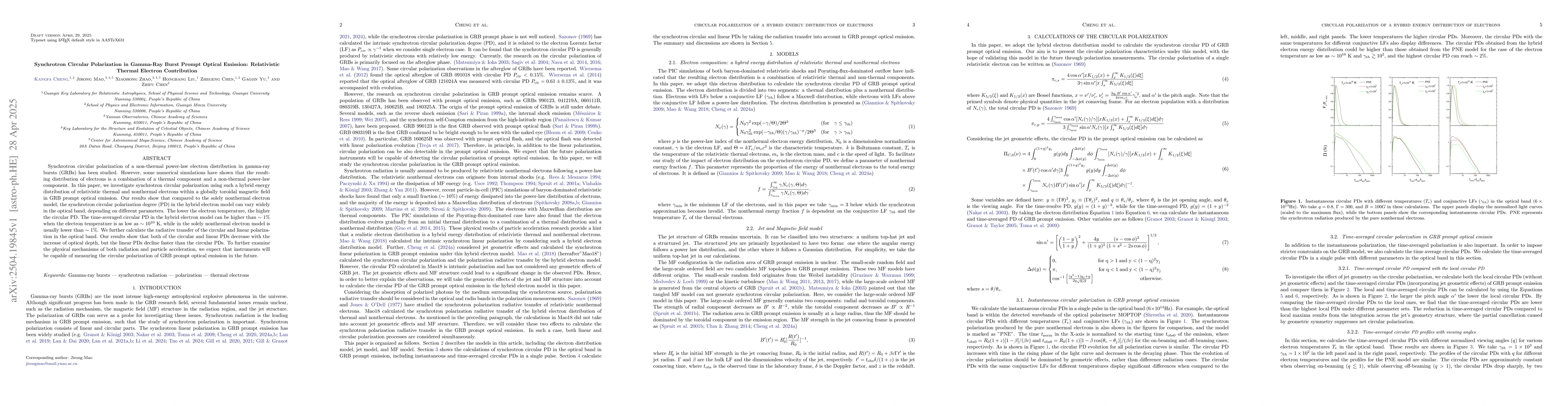 Thumbnail for Synchrotron Circular Polarization in Gamma-Ray Burst Prompt Optical
  Emission: Relativistic Thermal Electron Contribution