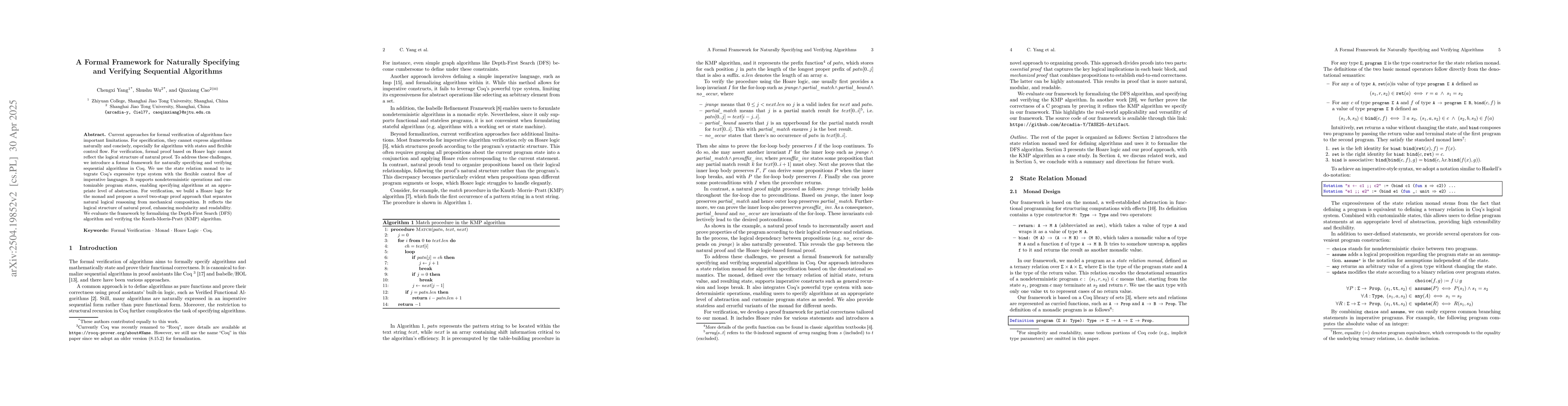 Thumbnail for A Formal Framework for Naturally Specifying and Verifying Sequential
  Algorithms