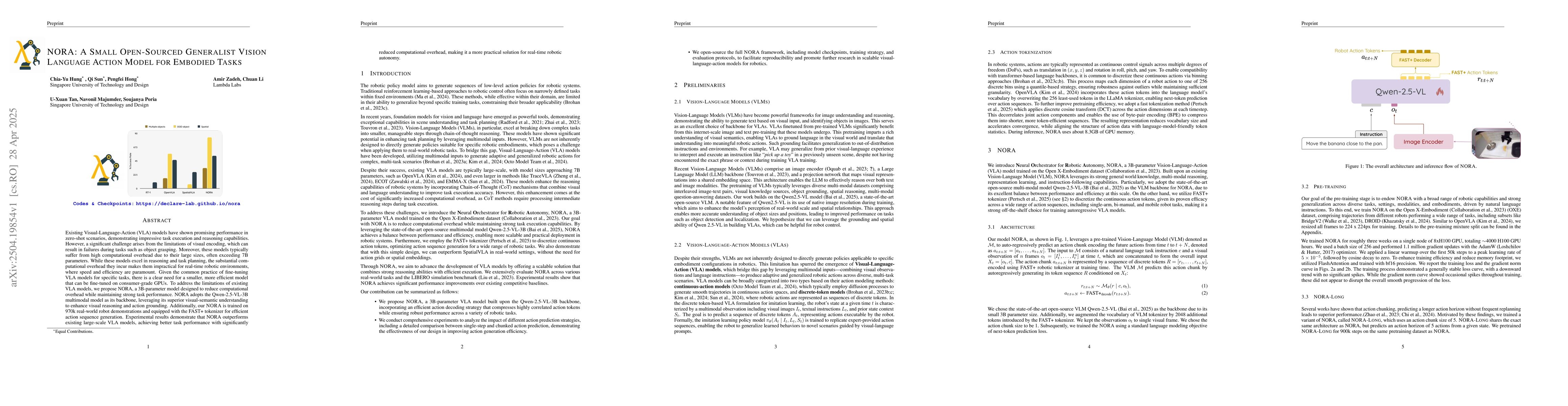 Thumbnail for NORA: A Small Open-Sourced Generalist Vision Language Action Model for
  Embodied Tasks