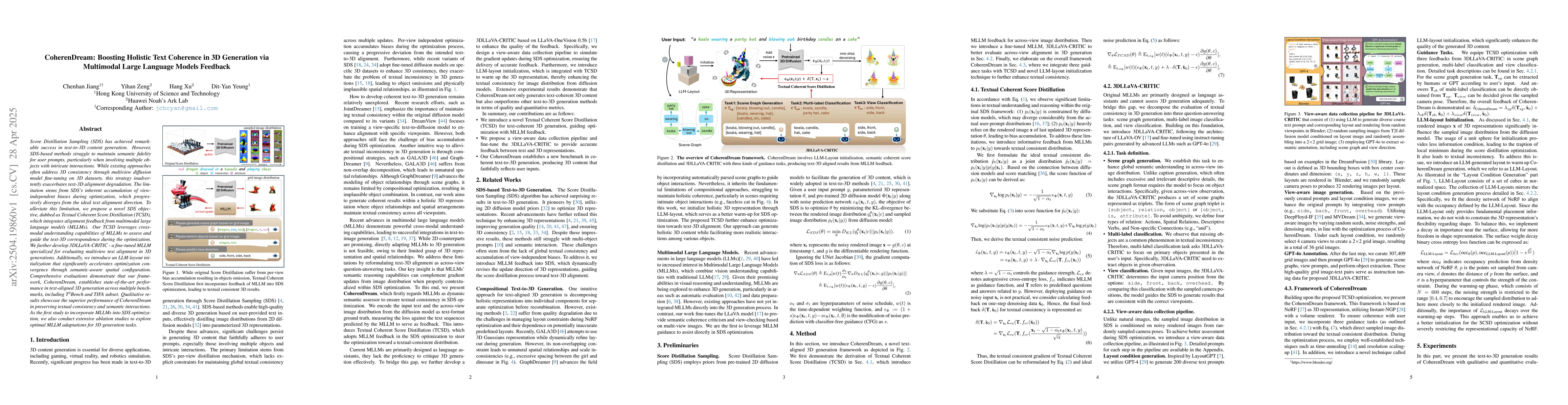 Thumbnail for CoherenDream: Boosting Holistic Text Coherence in 3D Generation via
  Multimodal Large Language Models Feedback