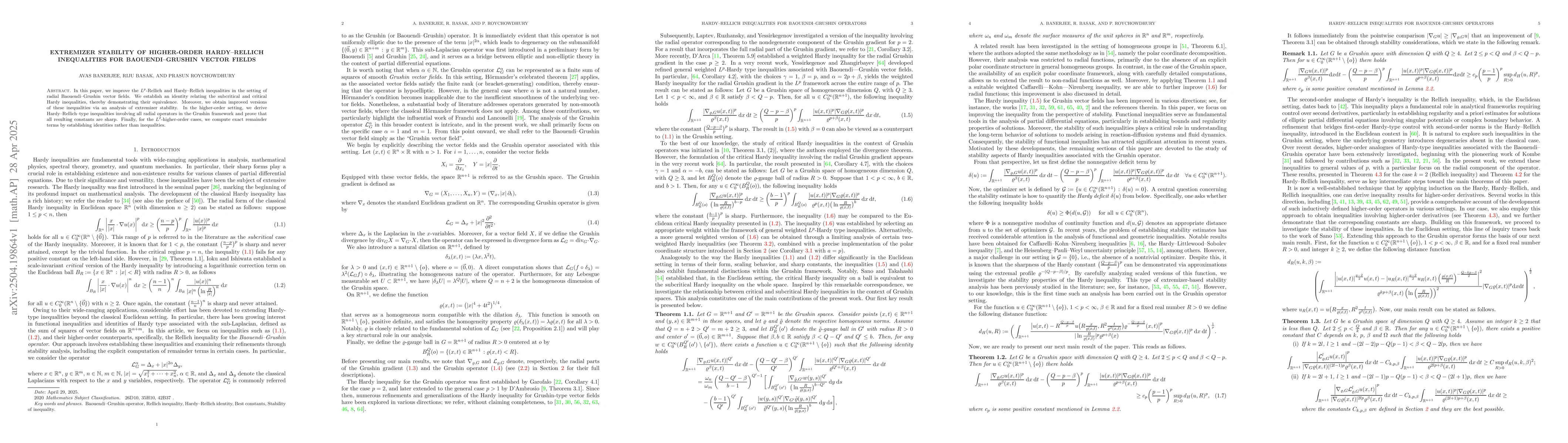 Thumbnail for Extremizer Stability of Higher-order Hardy--Rellich inequalities for
  Baouendi--Grushin vector fields