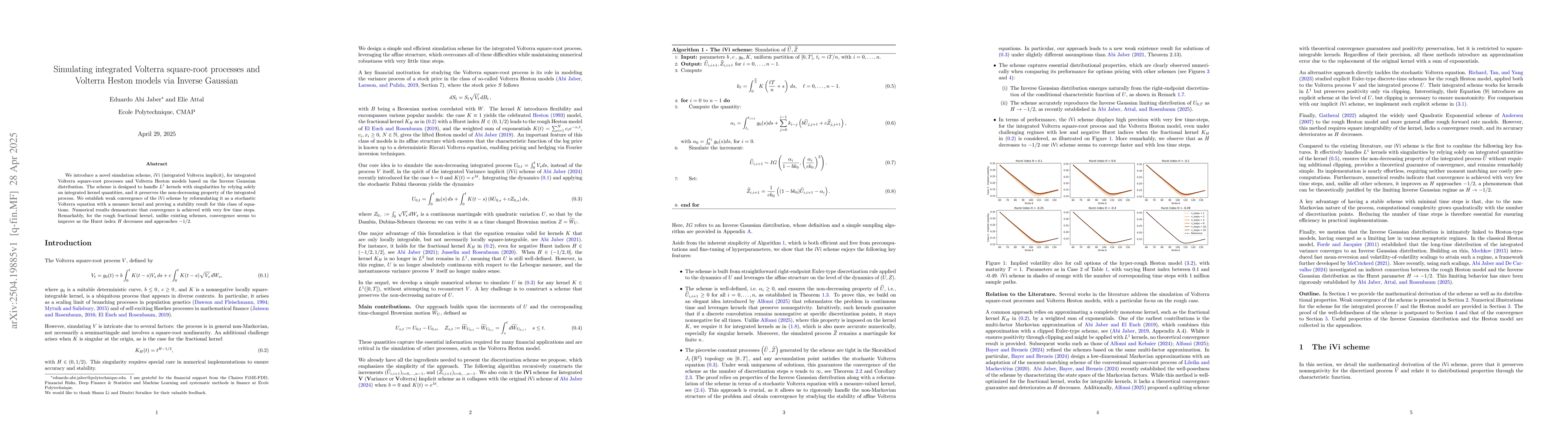 Thumbnail for Simulating integrated Volterra square-root processes and Volterra Heston
  models via Inverse Gaussian