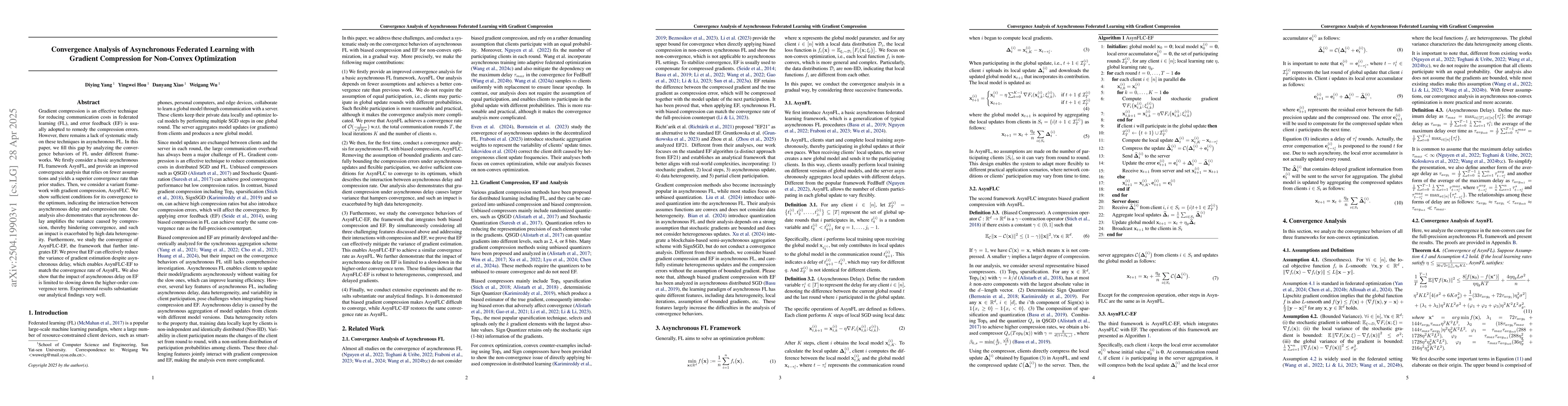 Thumbnail for Convergence Analysis of Asynchronous Federated Learning with Gradient
  Compression for Non-Convex Optimization