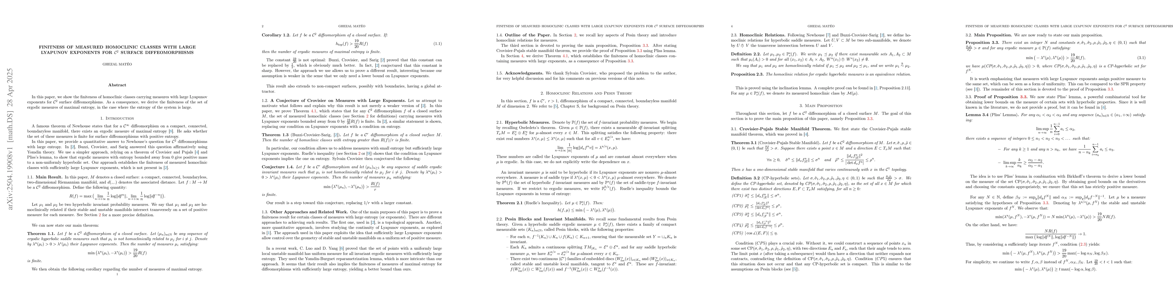 Thumbnail for Finitness of measured homoclinic classes with large Lyapunov exponents
  for $\mathcal{C}^2$ surface diffeomorphisms