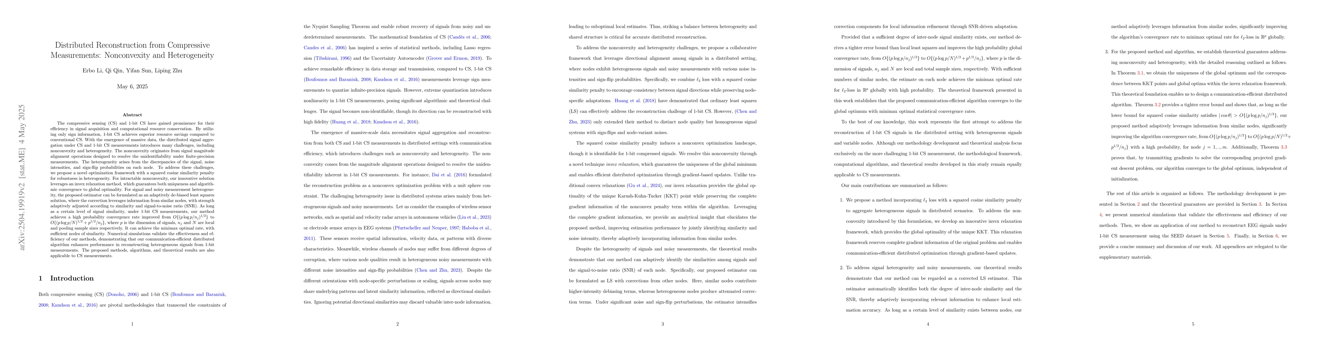 Thumbnail for Distributed Reconstruction from Compressive Measurements: Nonconvexity
  and Heterogeneity