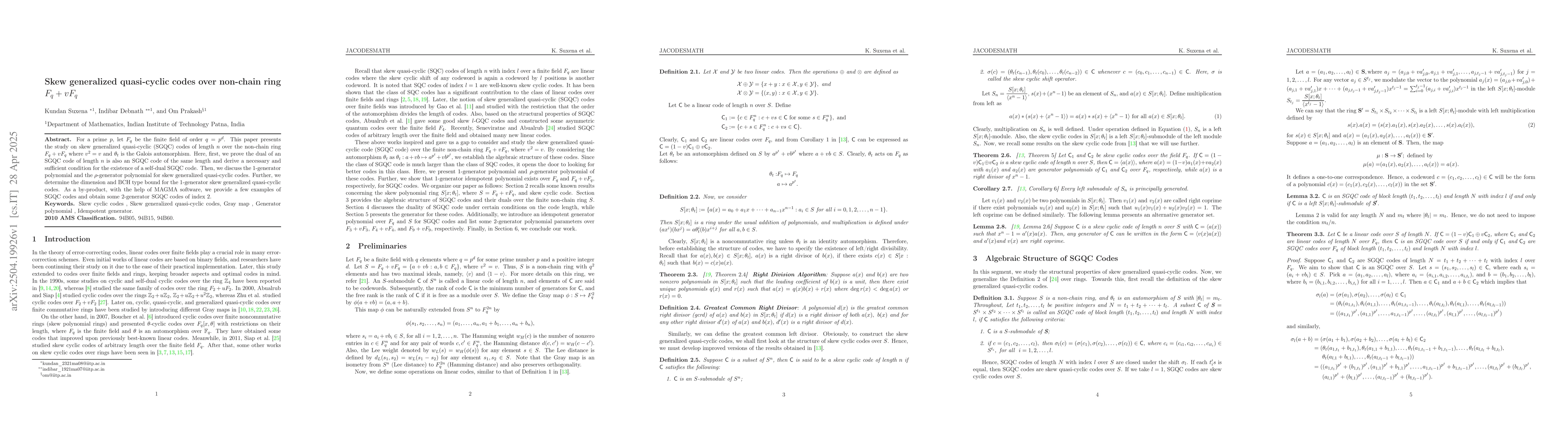Thumbnail for Skew generalized quasi-cyclic codes over non-chain ring $F_q+vF_q$