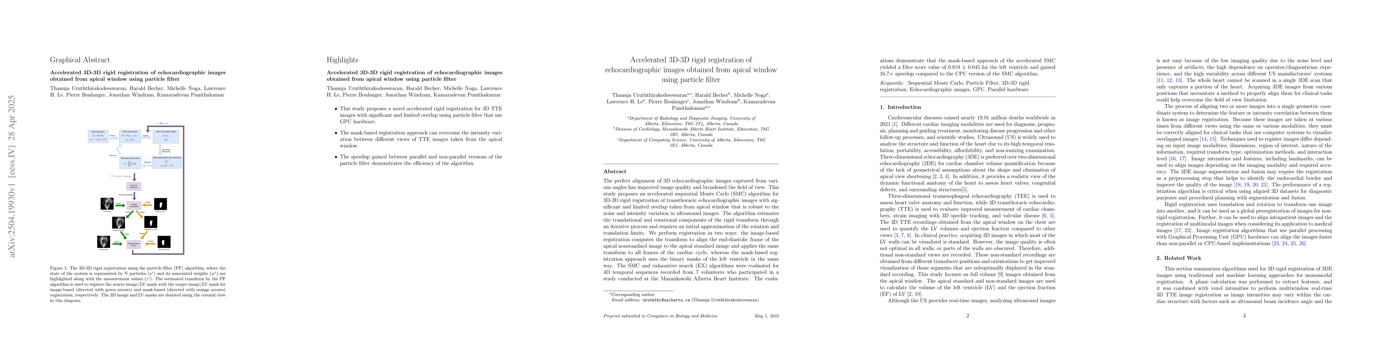 Thumbnail for Accelerated 3D-3D rigid registration of echocardiographic images
  obtained from apical window using particle filter