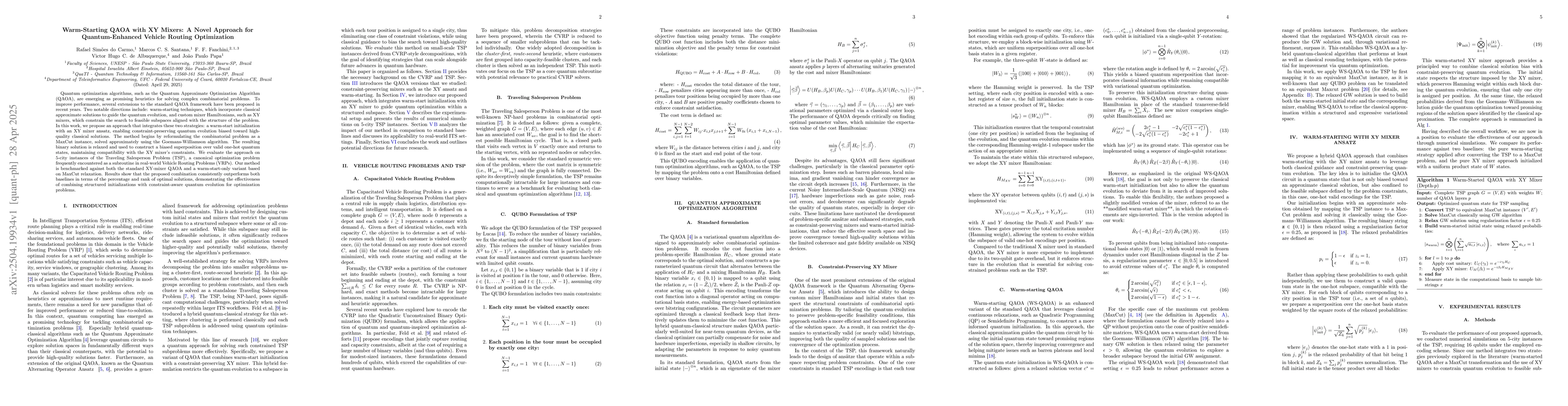 Thumbnail for Warm-Starting QAOA with XY Mixers: A Novel Approach for Quantum-Enhanced
  Vehicle Routing Optimization