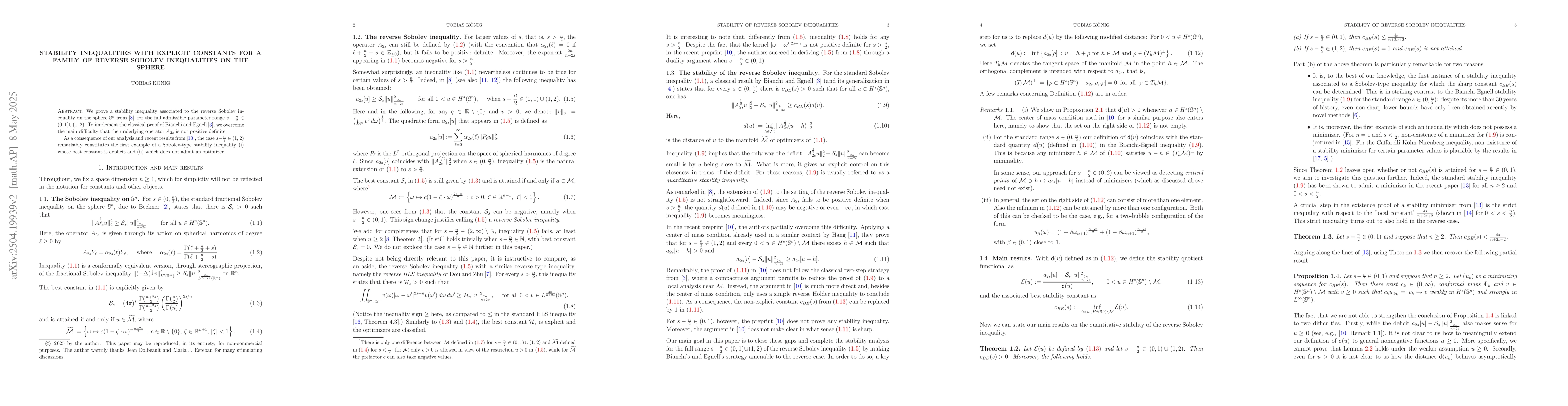 Thumbnail for Stability inequalities with explicit constants for a family of reverse
  Sobolev inequalities on the sphere