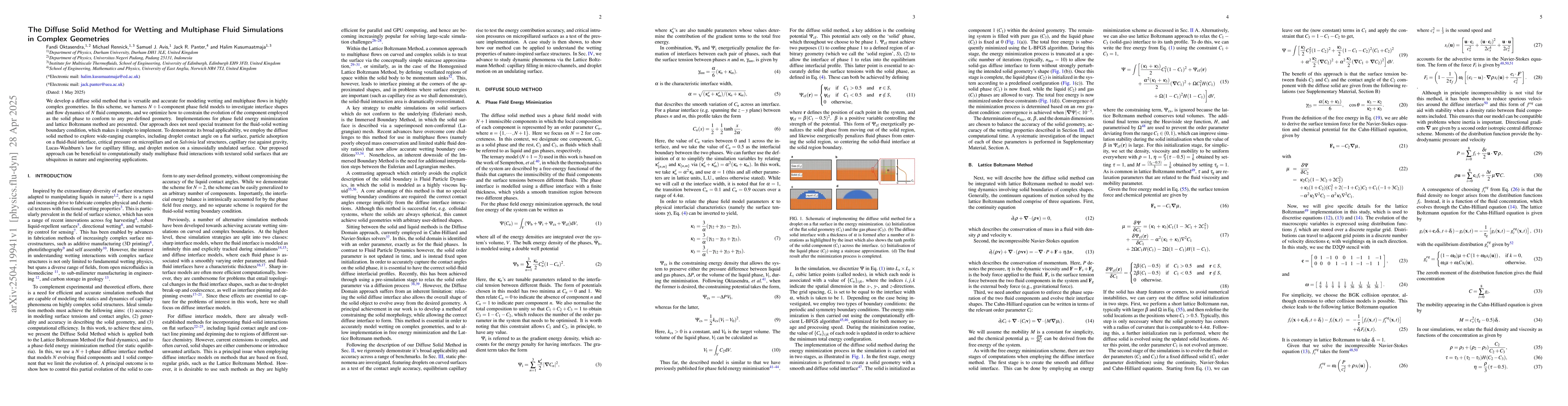 Thumbnail for The Diffuse Solid Method for Wetting and Multiphase Fluid Simulations in
  Complex Geometries