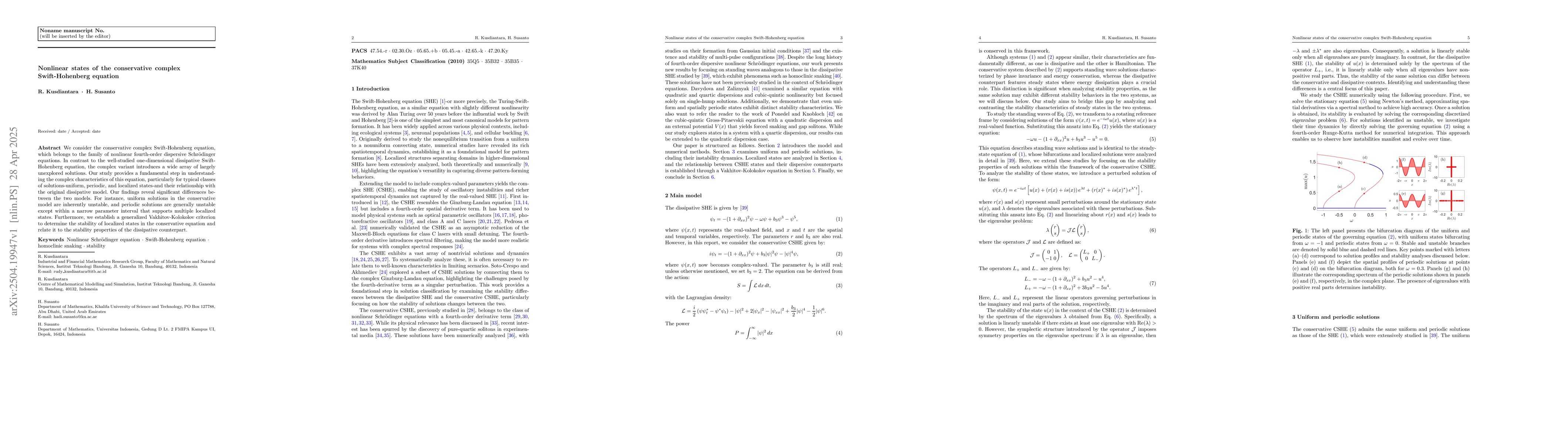 Thumbnail for Nonlinear states of the conservative complex Swift-Hohenberg equation