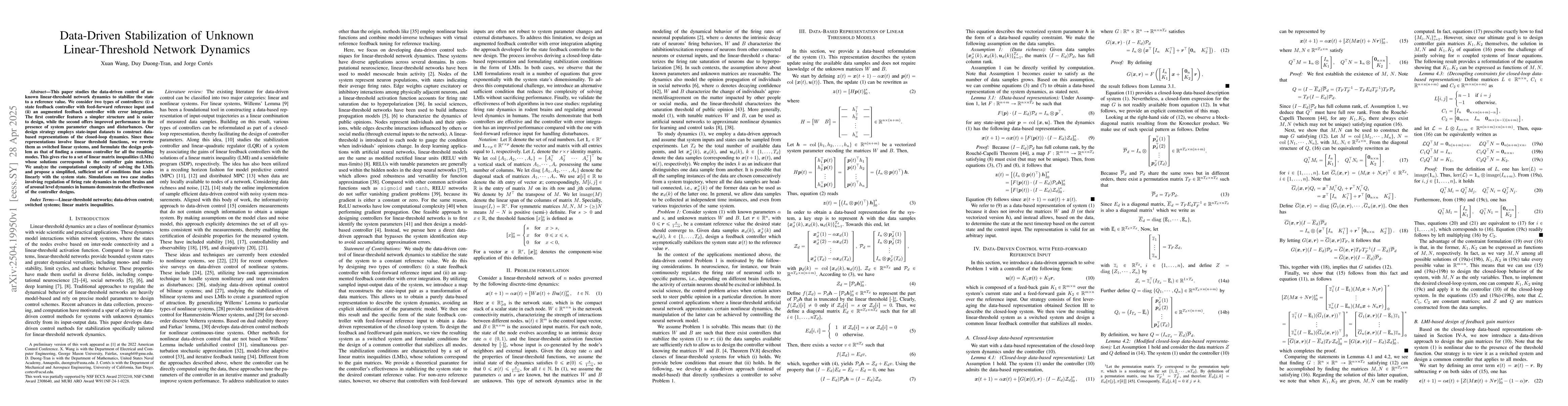 Thumbnail for Data-Driven Stabilization of Unknown Linear-Threshold Network Dynamics
