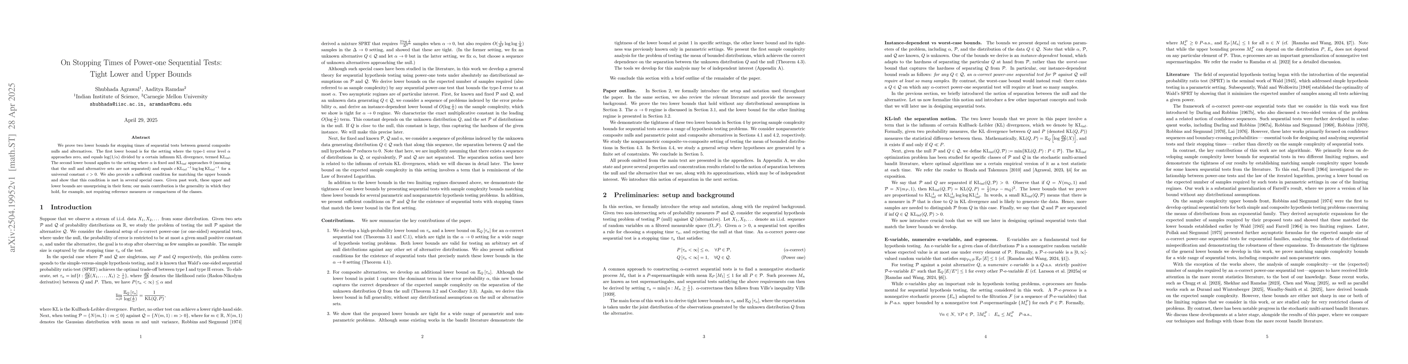 Thumbnail for On Stopping Times of Power-one Sequential Tests: Tight Lower and Upper
  Bounds