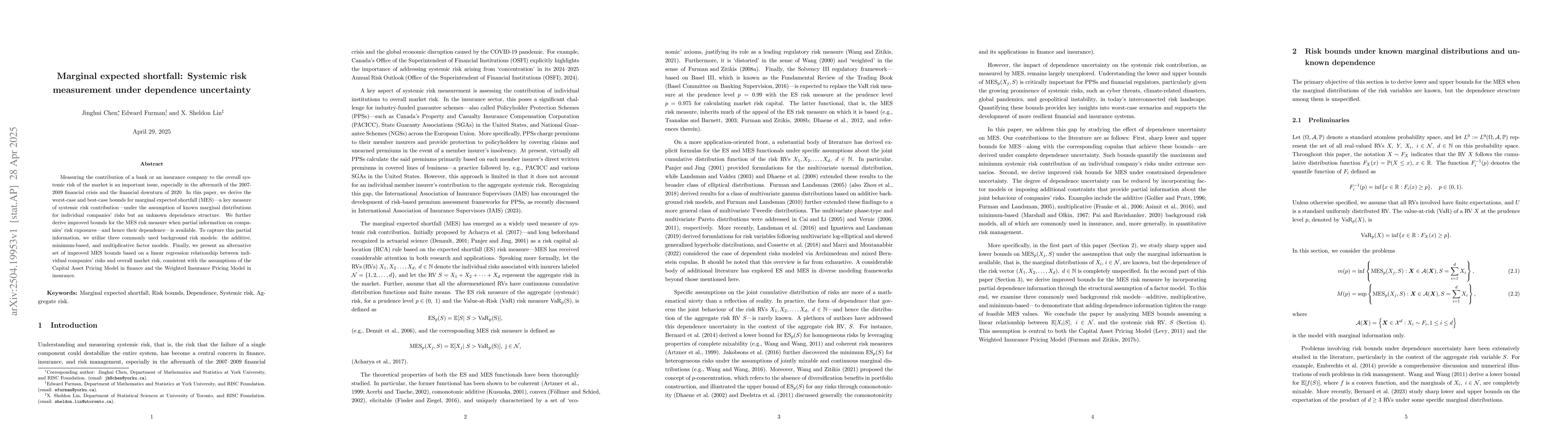 Thumbnail for Marginal expected shortfall: Systemic risk measurement under dependence
  uncertainty