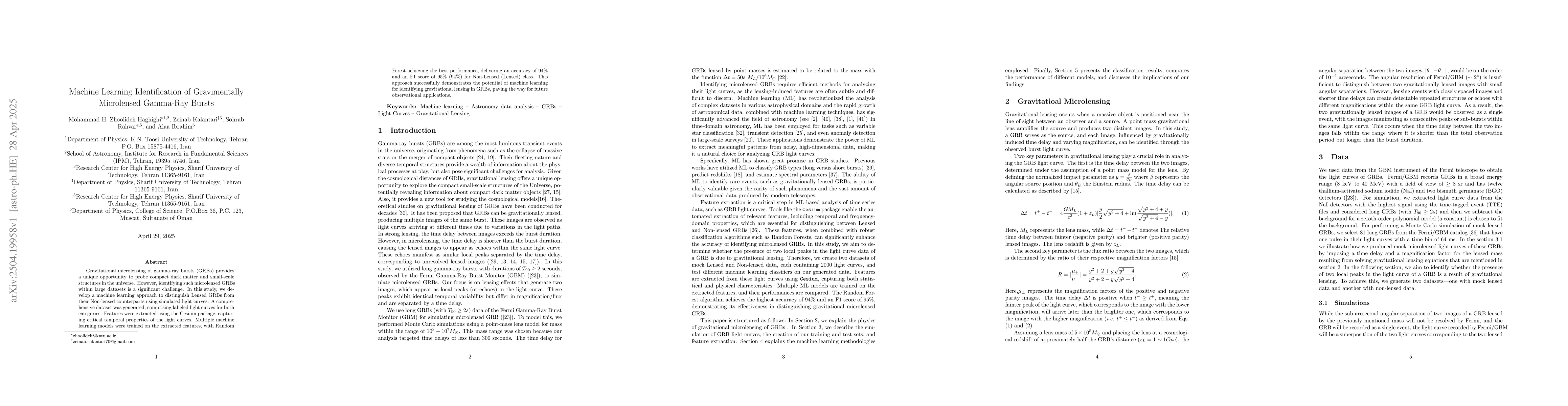 Thumbnail for Machine Learning Identification of Gravimentally Microlensed Gamma-Ray
  Bursts