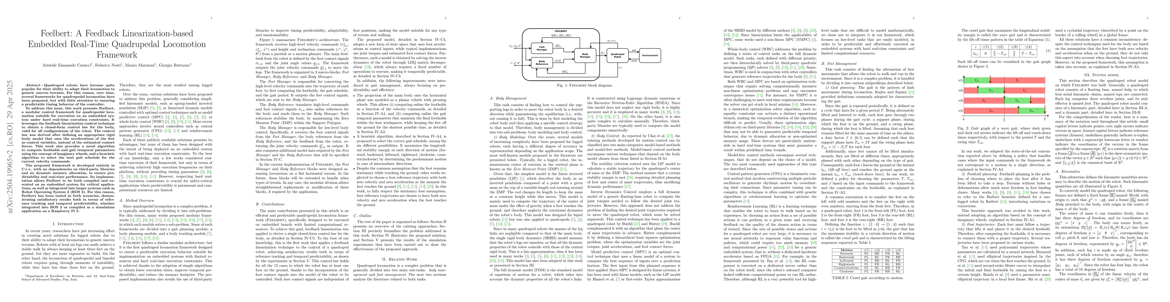 Thumbnail for Feelbert: A Feedback Linearization-based Embedded Real-Time Quadrupedal
  Locomotion Framework