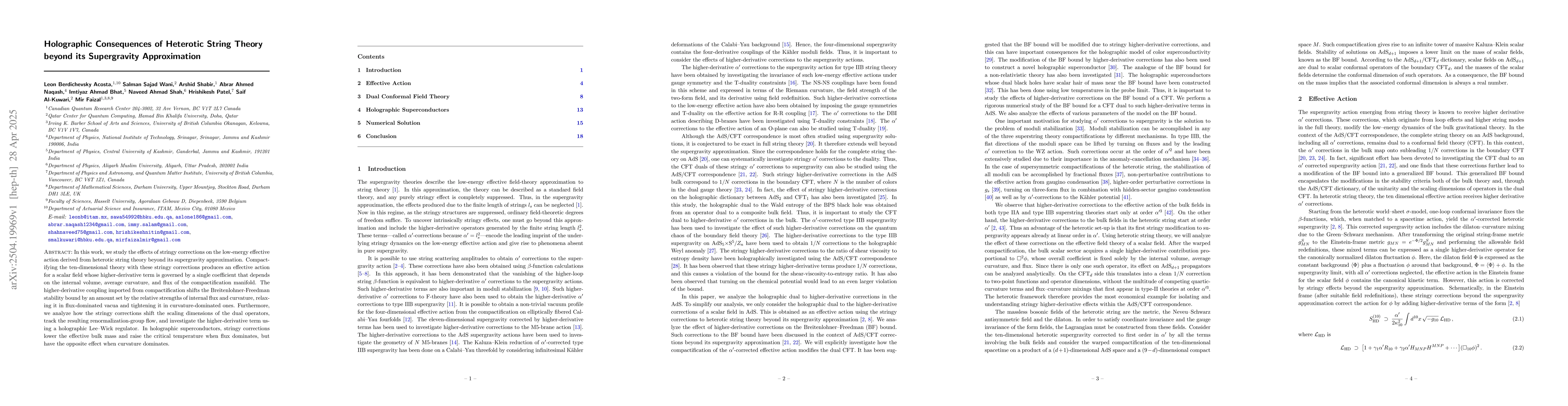 Thumbnail for Holographic Consequences of Heterotic String Theory beyond its
  Supergravity Approximation