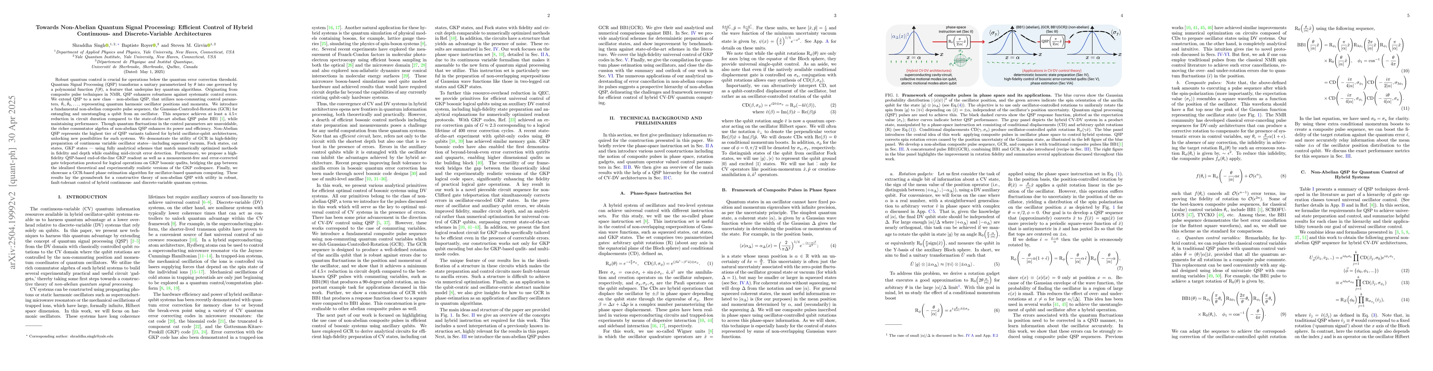 Thumbnail for Towards Non-Abelian Quantum Signal Processing: Efficient Control of
  Hybrid Continuous- and Discrete-Variable Architectures