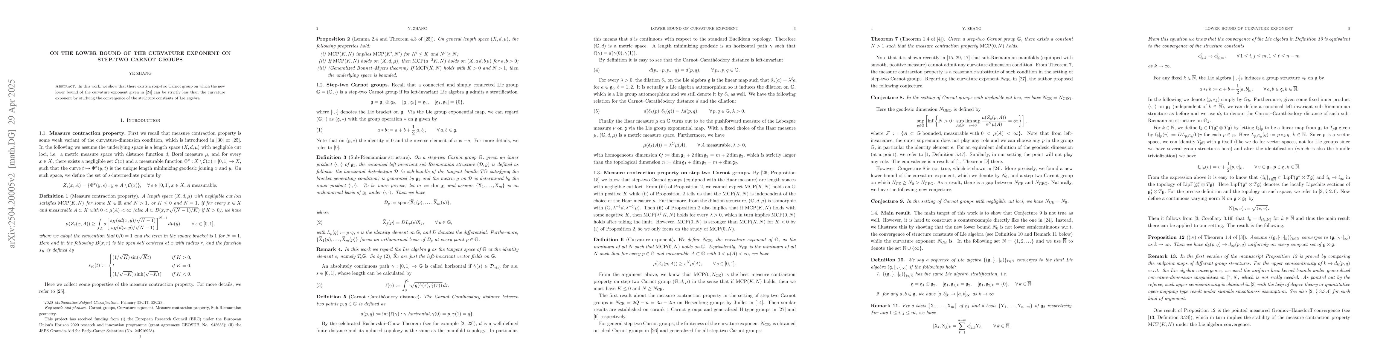 Thumbnail for On the lower bound of the curvature exponent on step-two Carnot groups