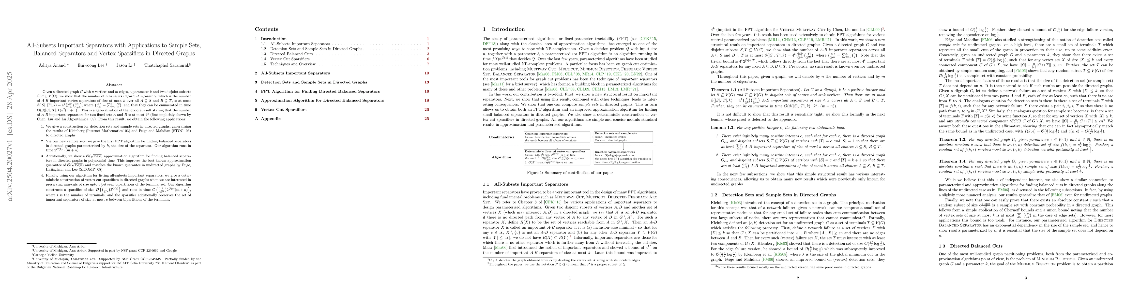 Thumbnail for All-Subsets Important Separators with Applications to Sample Sets,
  Balanced Separators and Vertex Sparsifiers in Directed Graphs