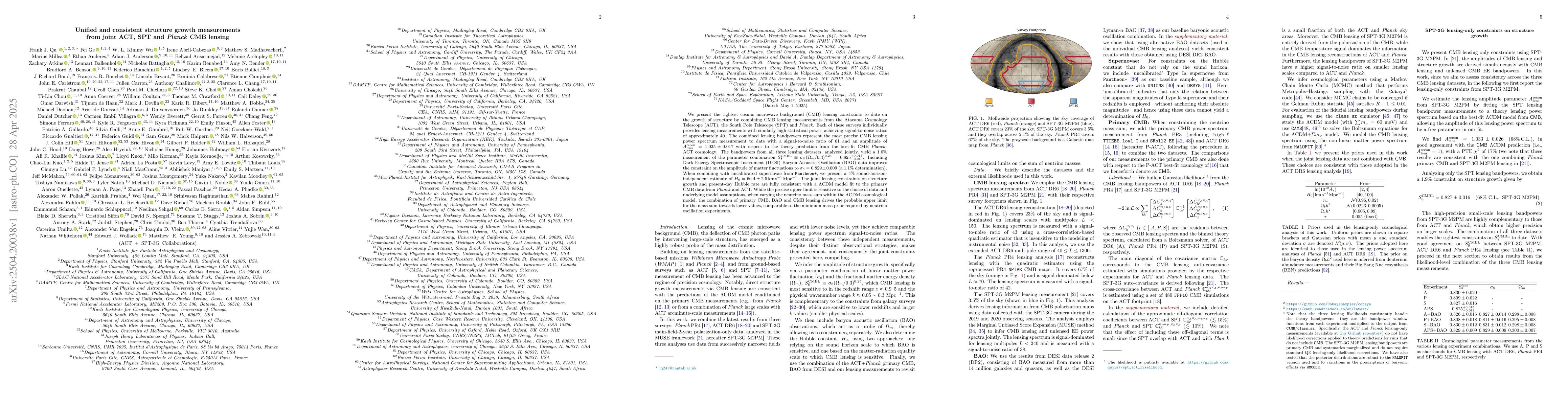 Thumbnail for Unified and consistent structure growth measurements from joint ACT, SPT
  and \textit{Planck} CMB lensing