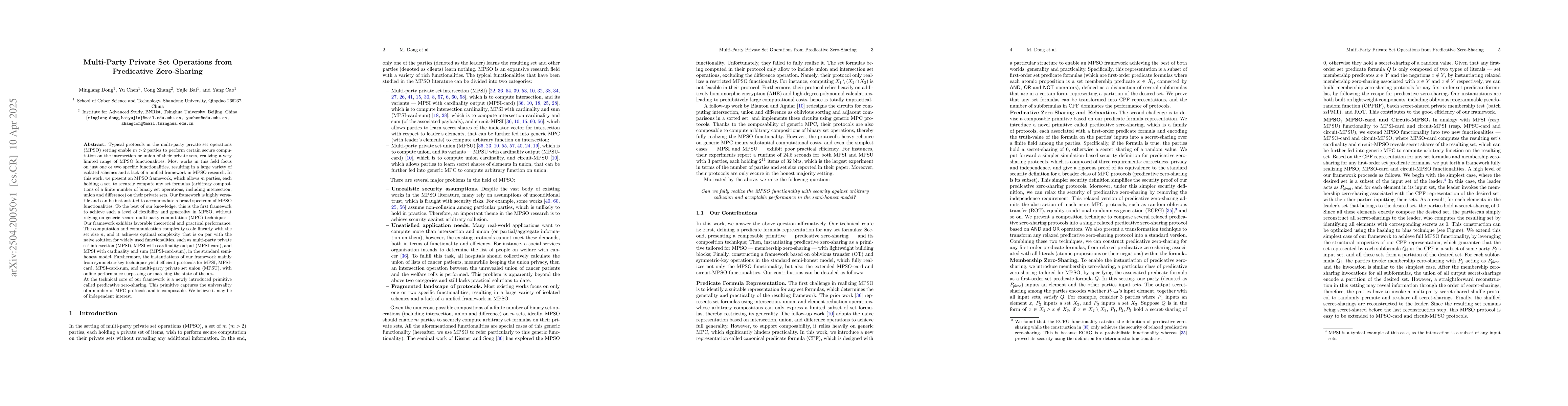 Thumbnail for Multi-Party Private Set Operations from Predicative Zero-Sharing