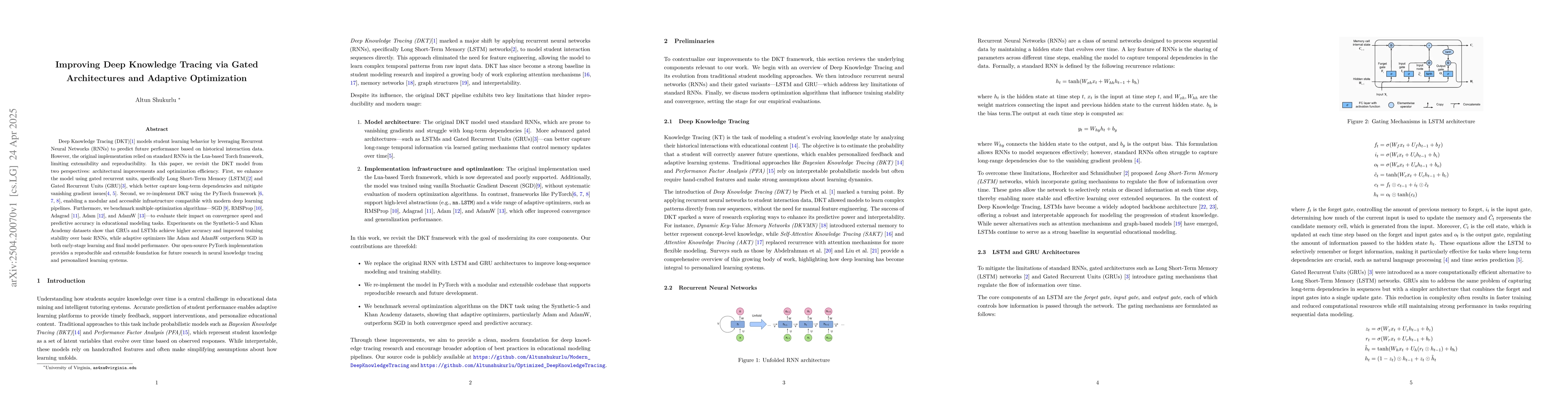 Thumbnail for Improving Deep Knowledge Tracing via Gated Architectures and Adaptive
  Optimization