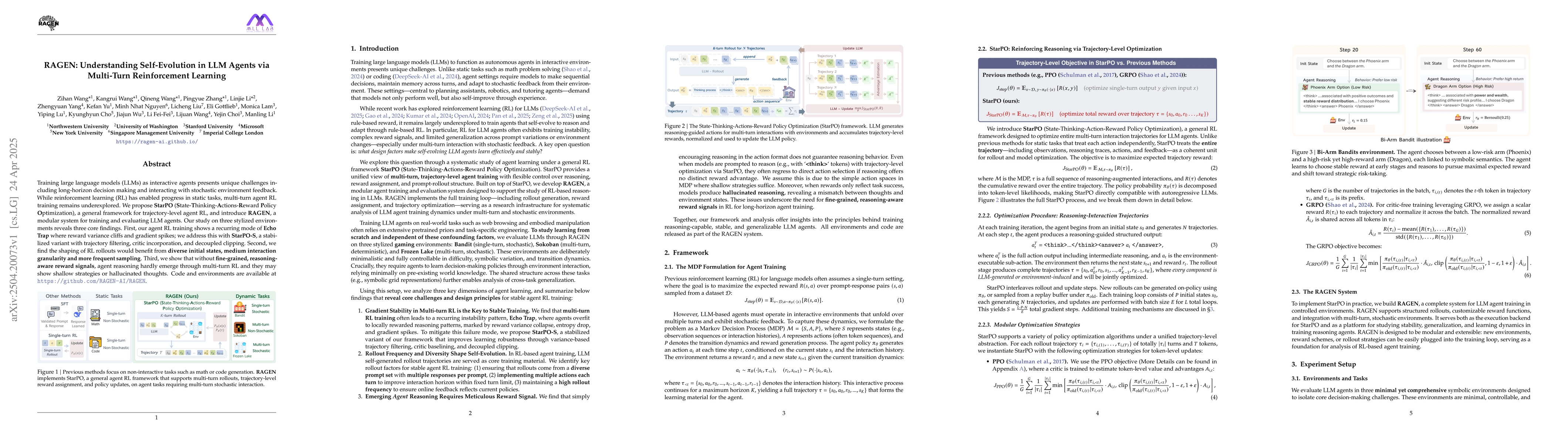 Thumbnail for RAGEN: Understanding Self-Evolution in LLM Agents via Multi-Turn
  Reinforcement Learning