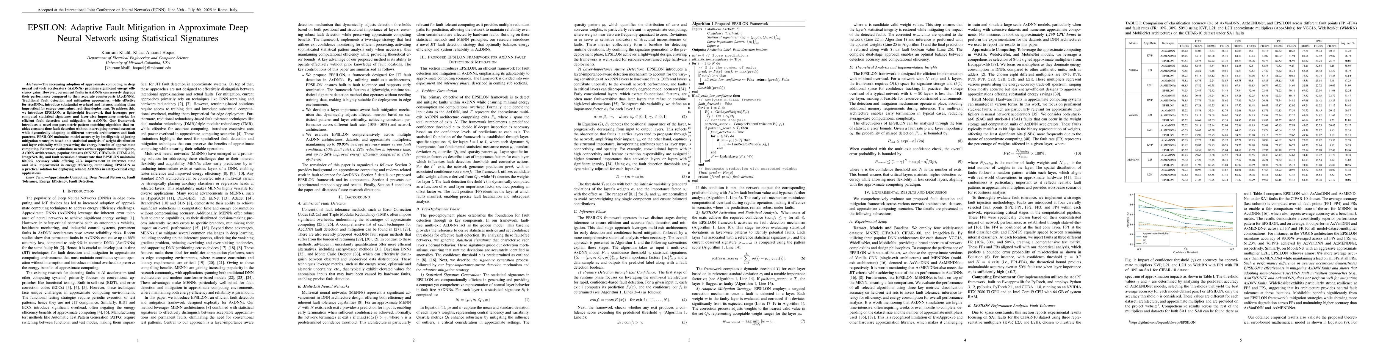 Thumbnail for EPSILON: Adaptive Fault Mitigation in Approximate Deep Neural Network
  using Statistical Signatures