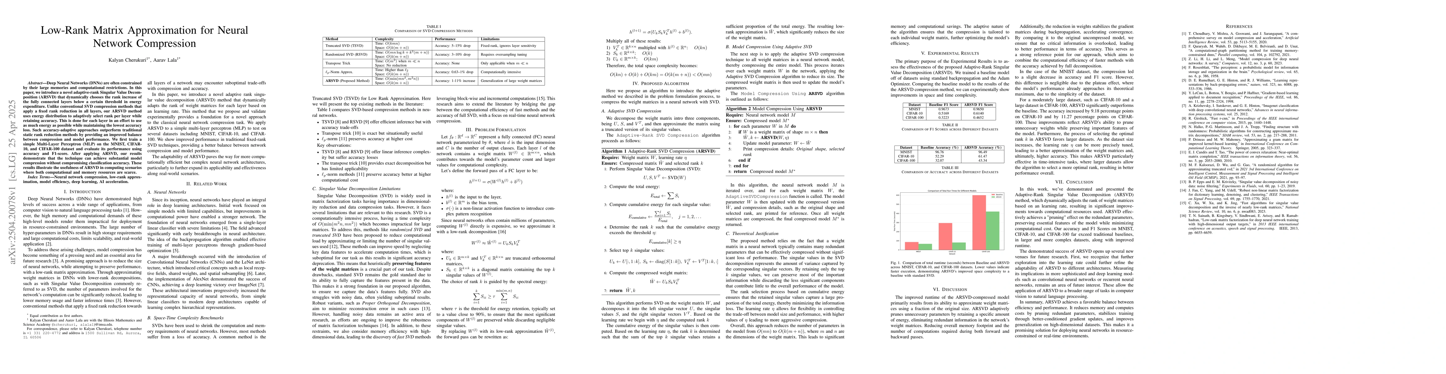 Thumbnail for Low-Rank Matrix Approximation for Neural Network Compression