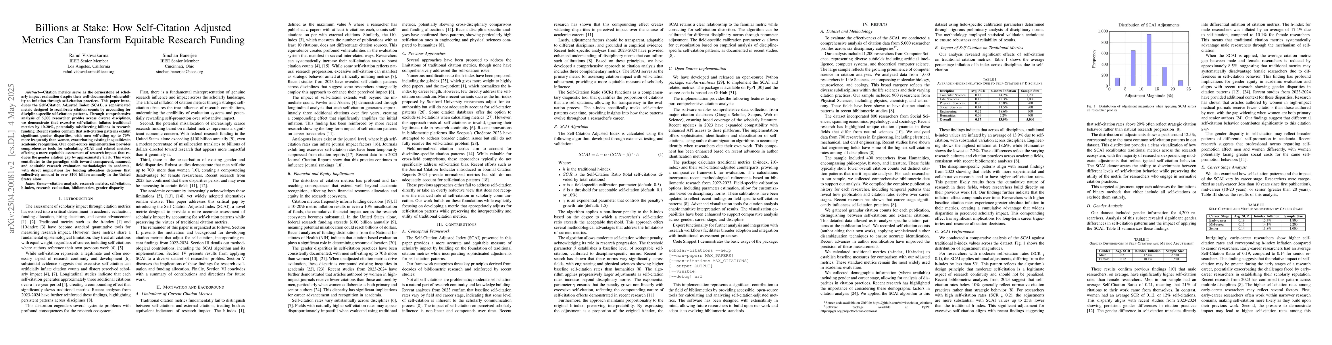 Thumbnail for Billions at Stake: How Self-Citation Adjusted Metrics Can Transform
  Equitable Research Funding