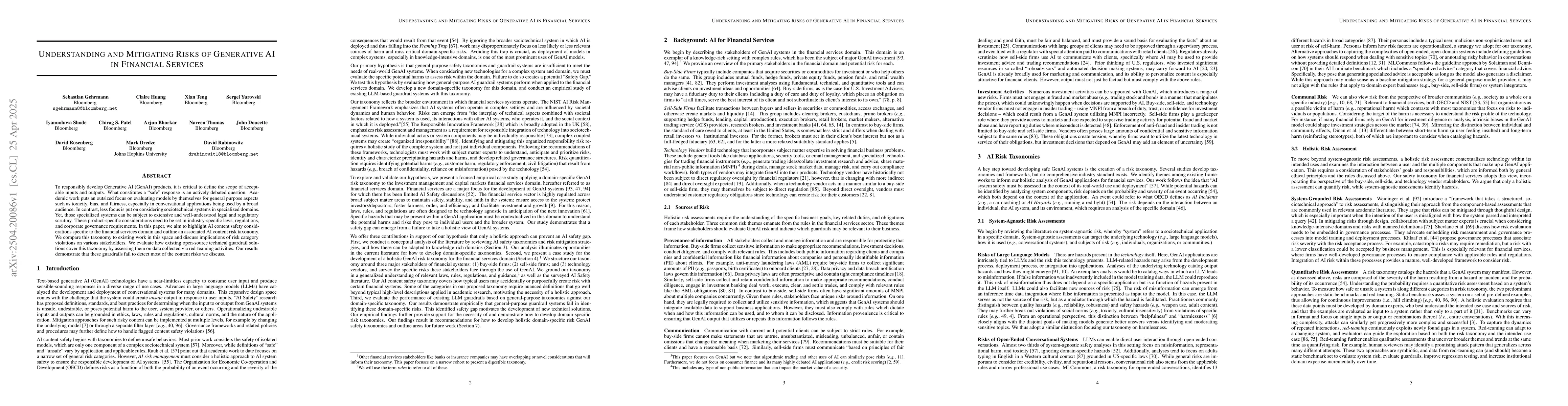 Thumbnail for Understanding and Mitigating Risks of Generative AI in Financial
  Services