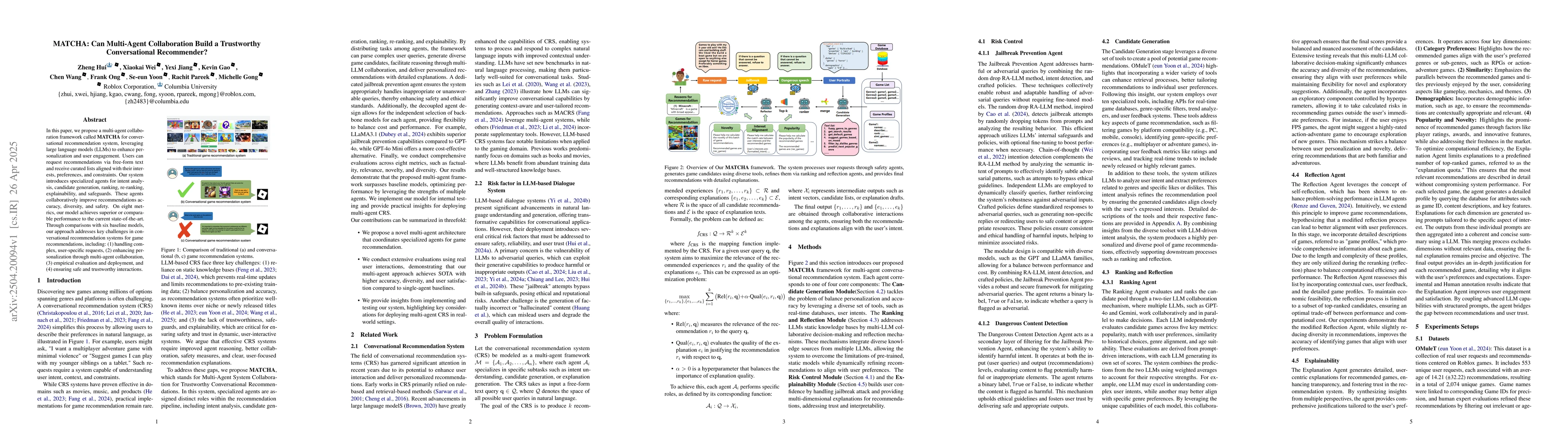 Thumbnail for MATCHA: Can Multi-Agent Collaboration Build a Trustworthy Conversational
  Recommender?