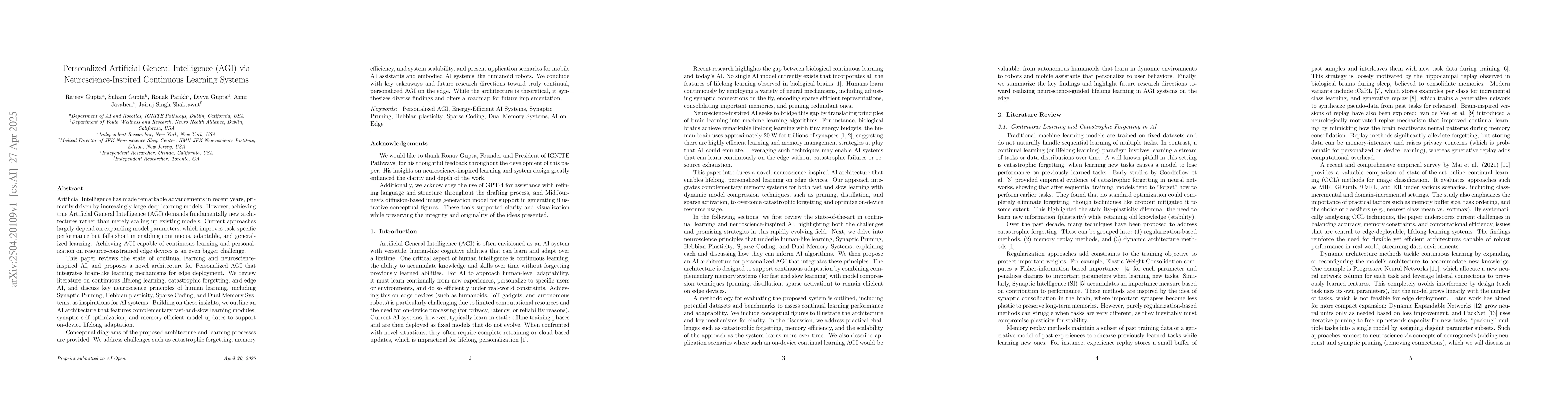 Thumbnail for Personalized Artificial General Intelligence (AGI) via
  Neuroscience-Inspired Continuous Learning Systems