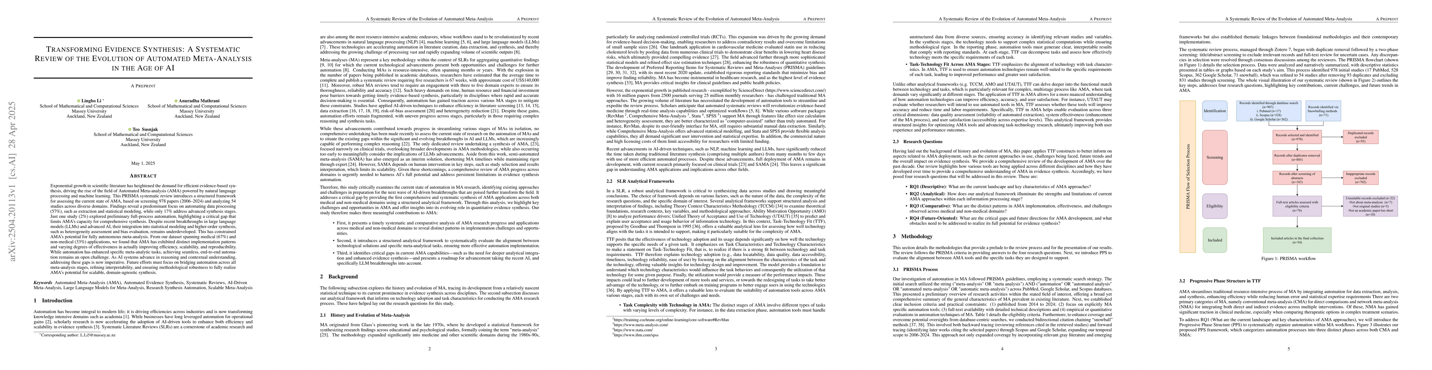 Thumbnail for Transforming Evidence Synthesis: A Systematic Review of the Evolution of
  Automated Meta-Analysis in the Age of AI
