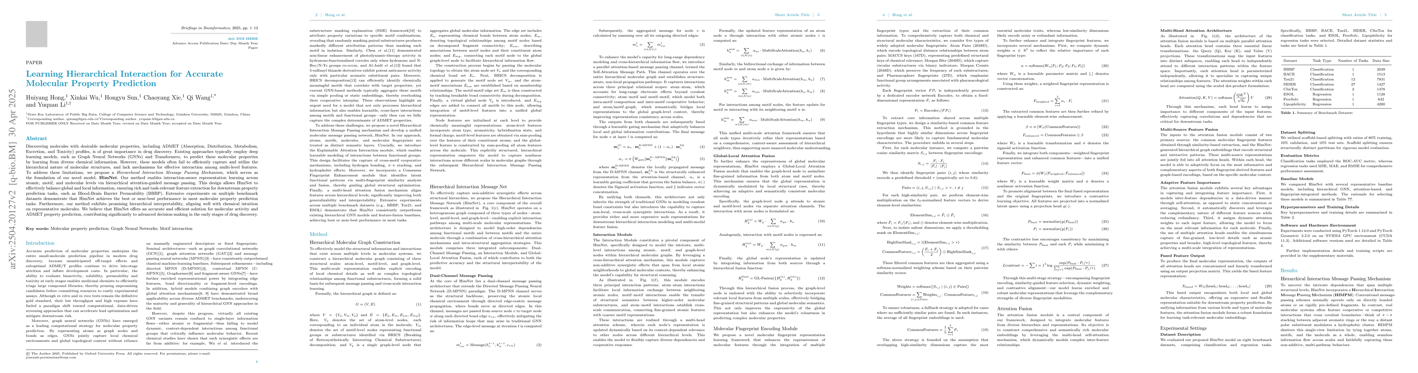 Thumbnail for Learning Hierarchical Interaction for Accurate Molecular Property
  Prediction