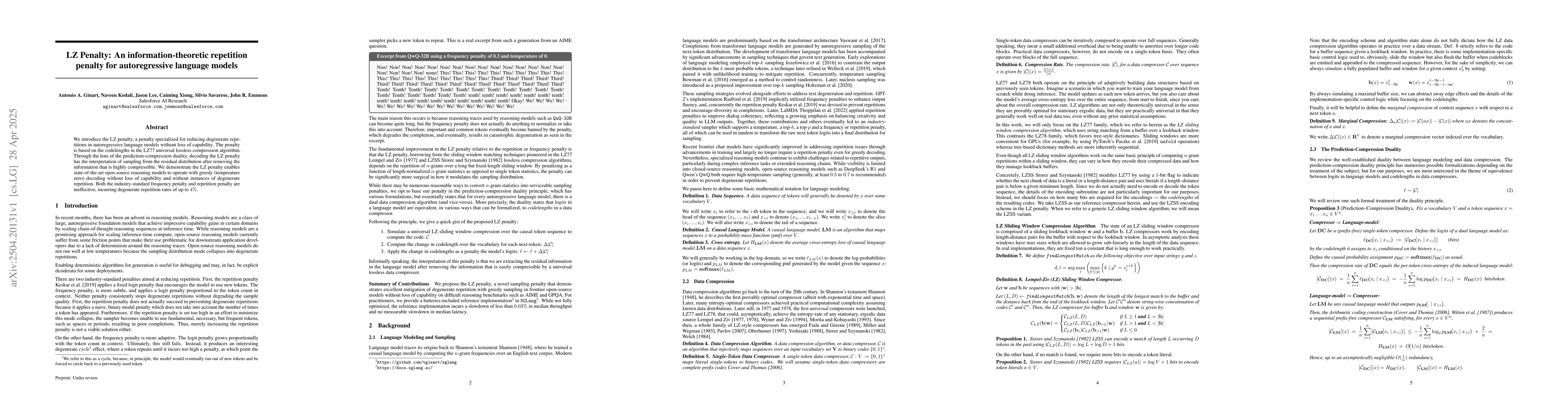 Thumbnail for LZ Penalty: An information-theoretic repetition penalty for
  autoregressive language models