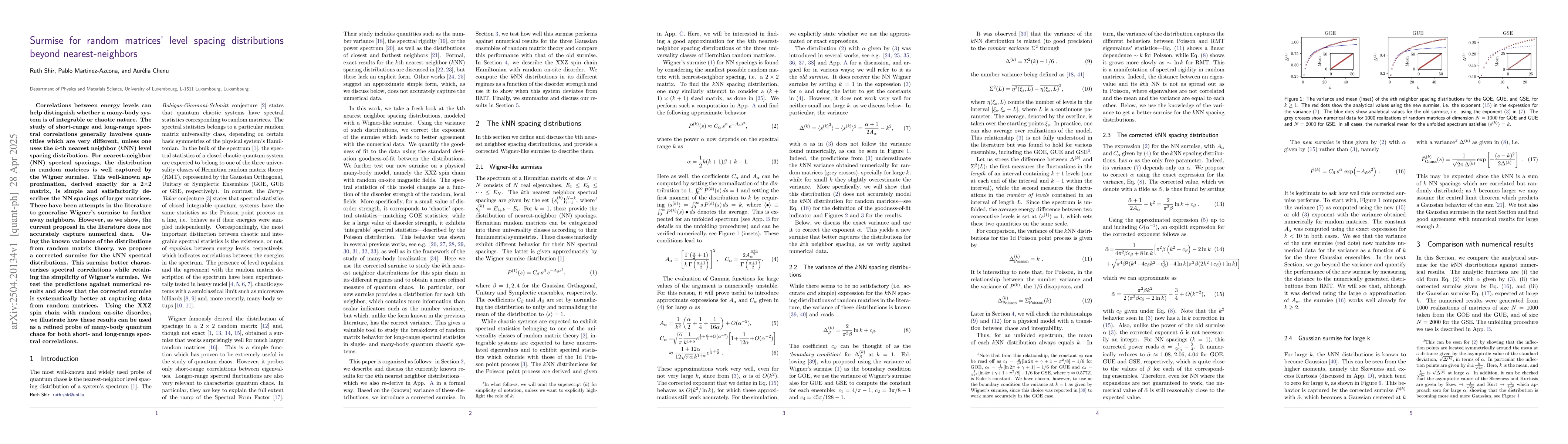 Thumbnail for Surmise for random matrices' level spacing distributions beyond
  nearest-neighbors