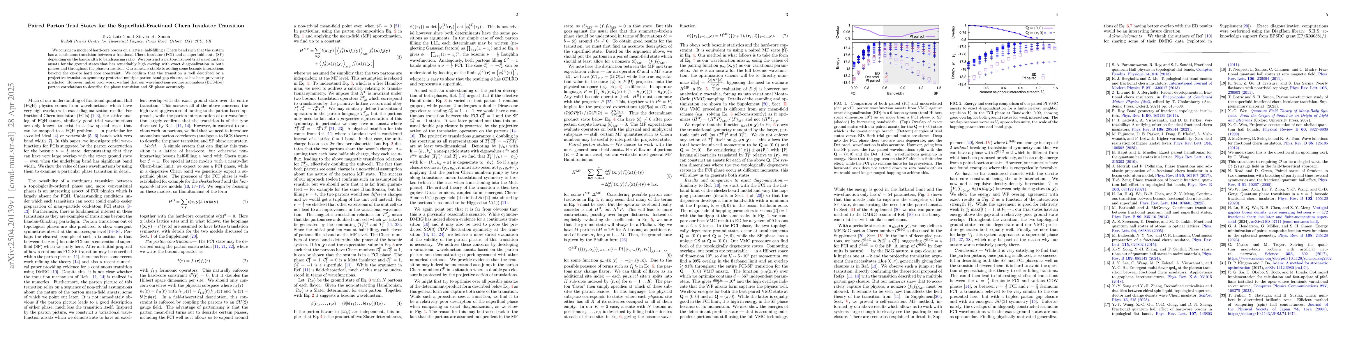 Thumbnail for Paired Parton Trial States for the Superfluid-Fractional Chern Insulator
  Transition