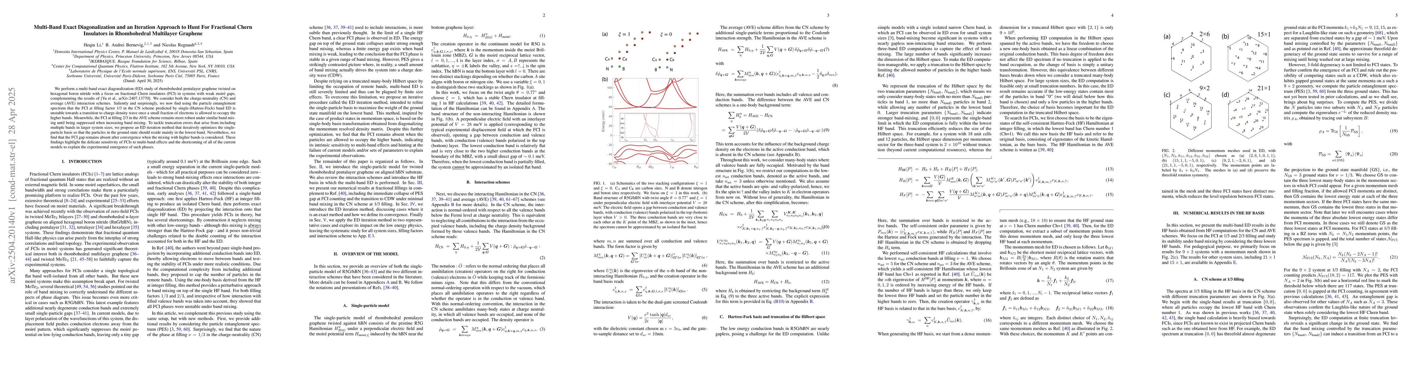 Thumbnail for Multi-Band Exact Diagonalization and an Iteration Approach to Hunt For
  Fractional Chern Insulators in Rhombohedral Multilayer Graphene