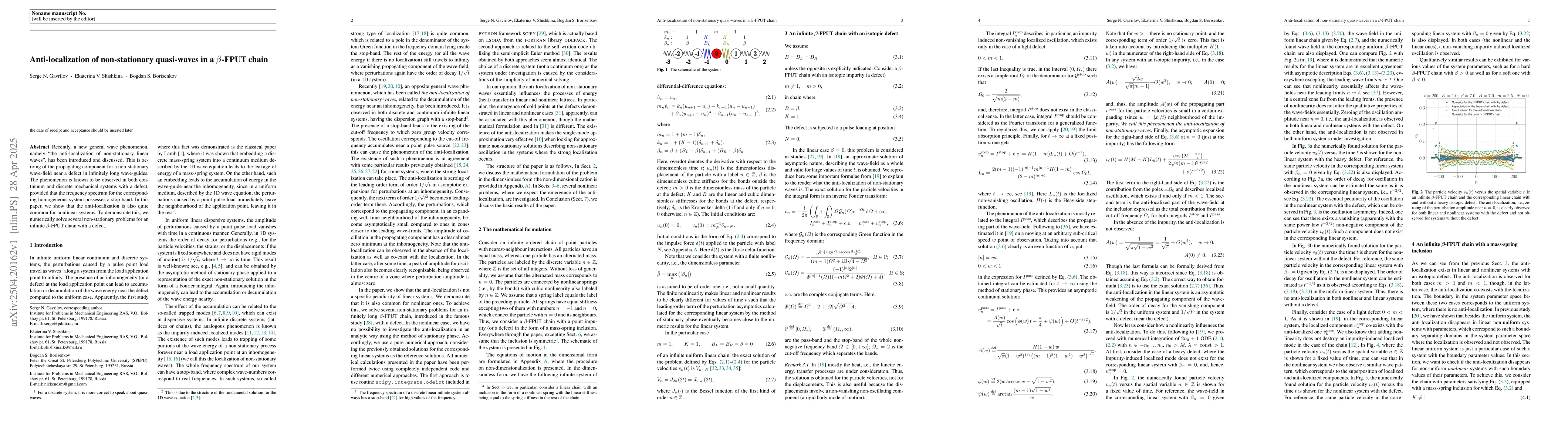 Thumbnail for Anti-localization of non-stationary quasi-waves in a $β$-FPUT chain