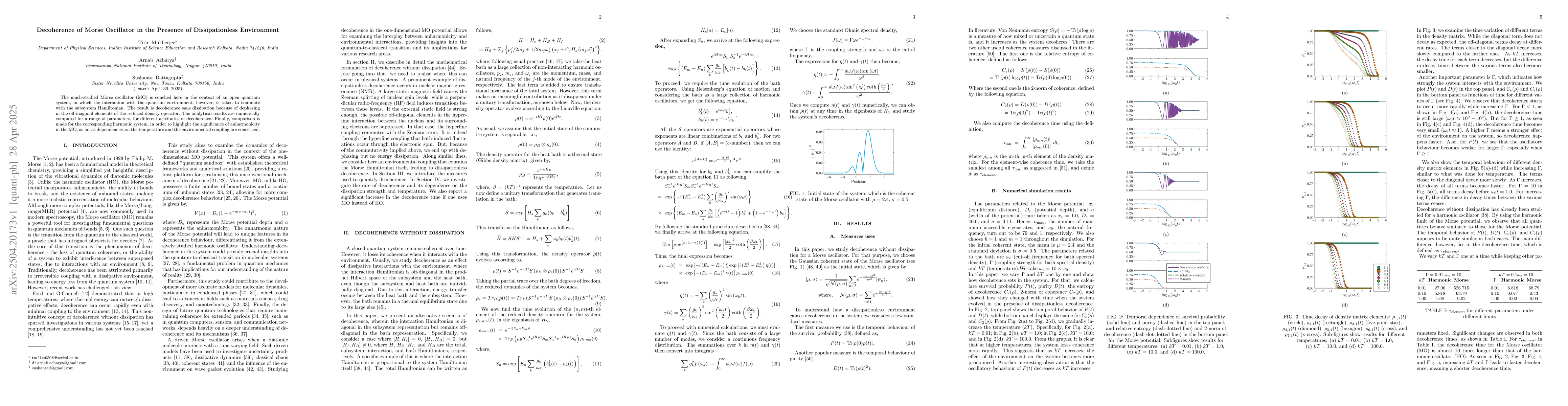 Thumbnail for Decoherence of Morse Oscillator in the Presence of Dissipationless
  Environment