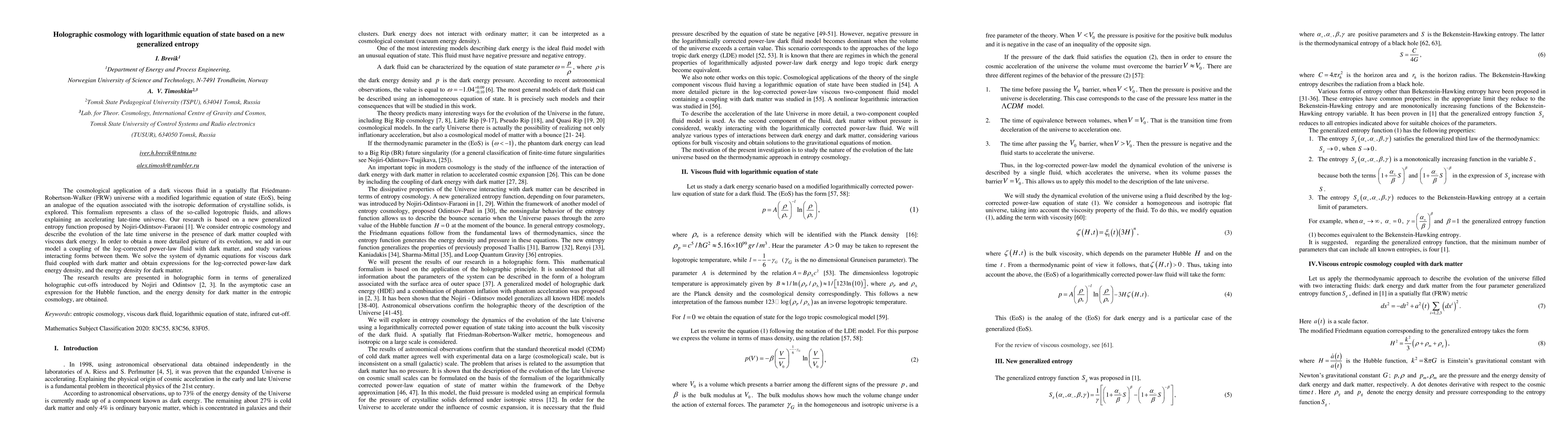 Thumbnail for Holographic cosmology with logarithmic equation of state based on a new
  generalized entropy